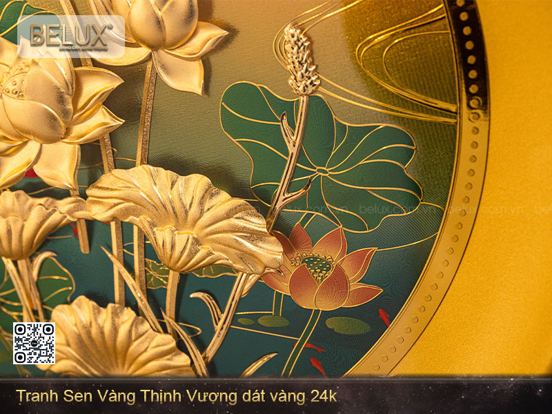 Tranh Sen Vàng Thịnh Vượng mDát Vàng 24k 30x30cm